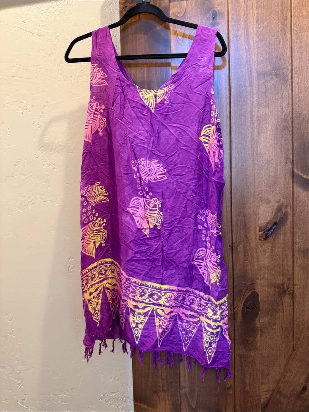 Sleeveless Purple Printed Fringe Mini Dress
